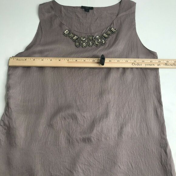 Ann Taylor Silk Tank Womens MP Medium Petite Brown Jeweled Neck Sleeveless - Picture 6 of 9